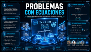 Problemas con ecuaciones, con una ecuación holográfica, balanza matemática, ejemplos resueltos y aplicaciones en compras, finanzas, ingeniería y tecnología.