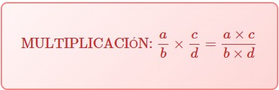 ejercicios con fracciones, fórmula de la multiplicación de fracciones: MULTIPLICACIÓN: a/b × c/d = (a×c)/(b×d)