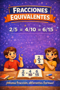 Infografía fracciones equivalentes con 15 ejercicios resueltos paso a paso para aprender producto cruzado