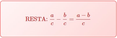 ejercicios con fracciones, fórmula de la resta de fracciones: RESTA: a/c − b/c = (a−b)/c