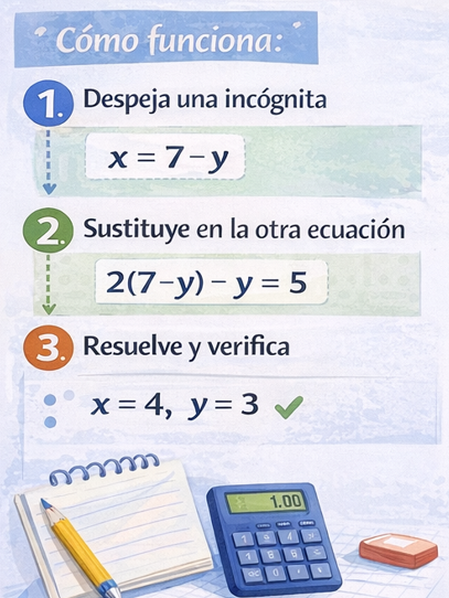 Sistemas 2x2, Método de Sustitución: ¡Resuélvelos en 3 Pasos simples y fáciles!