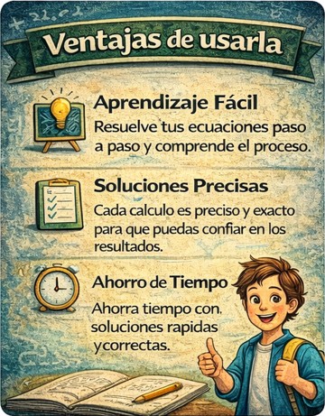 Calculadora de ecuaciones, ventajas: fácil de utilizar, soluciones paso a paso, aprende de manera sencilla 2026.