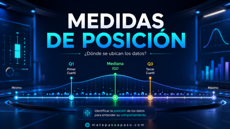 edidas de posición en estadística con representación visual de cuartiles, mediana, mínimo y máximo, utilizada para comprender la ubicación relativa de los datos dentro de una distribución.