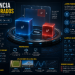Diferencia de cuadrados con diseño editorial futurista y fondo azul oscuro de estilo tecnológico. A la izquierda destaca el título grande “Diferencia de Cuadrados” acompañado de la explicación “La identidad algebraica que transforma restas de cuadrados en productos” y la fórmula a² − b² = (a − b)(a + b). A la derecha se muestran dos cubos de cristal 3D iluminados, uno azul con a² y otro rojo con b², conectados por una trayectoria luminosa que representa la transformación algebraica hacia la factorización. En la parte inferior aparecen iconos que resaltan las ventajas del método: simple, rápido y útil, junto con la identidad factorizada (a − b)(a + b) y la marca matepasoapaso.com.