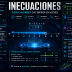 ¿Qué es una inecuación? Inecuaciones con una recta numérica interactiva que representa la solución de desigualdades, ejemplos resueltos paso a paso, símbolos de comparación, propiedades fundamentales, tipos de inecuaciones y aplicaciones en economía, ingeniería, ciencias y tecnología, todo sobre un fondo tecnológico azul oscuro con el título "Inecuaciones".