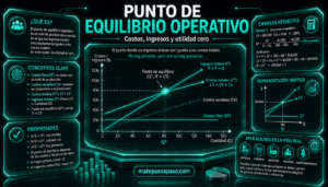 Punto de equilibrio operativo, con gráfica de costos e ingresos, ejemplos resueltos, conceptos clave, propiedades y aplicaciones empresariales.